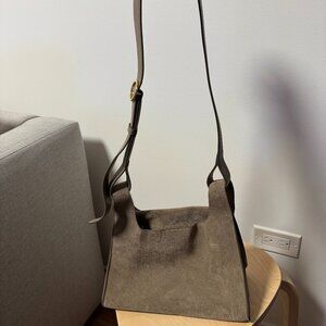 Cuyana Double Loop Taupe Suede Crossbody Bag